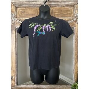 Vintage Swan Magic Women's‎ Shirt WILD WISTERIA Hand Embroidered Cotton Small